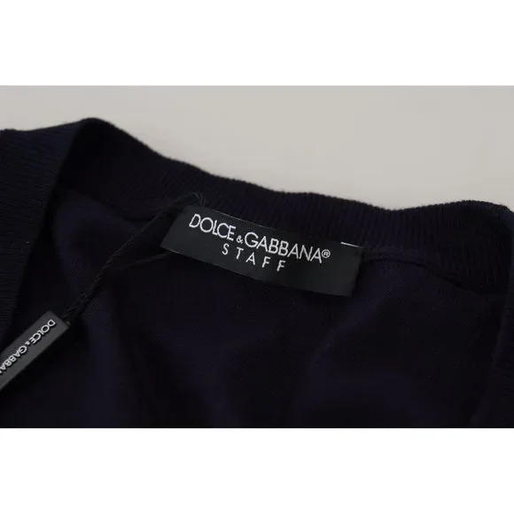 Dolce & Gabbana Blue Wool STAFF Down Cardigan Sweater - Picture 8 of 9